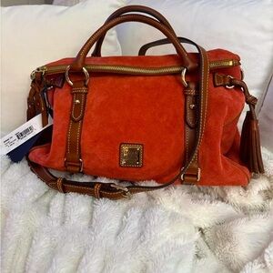 Dooney & Bourke Red Suede Leather Satchel NWT Handbag Gold